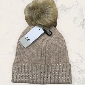 NEW BP. Beanie Embellished with Fur Puff Ball  -one size - Tan